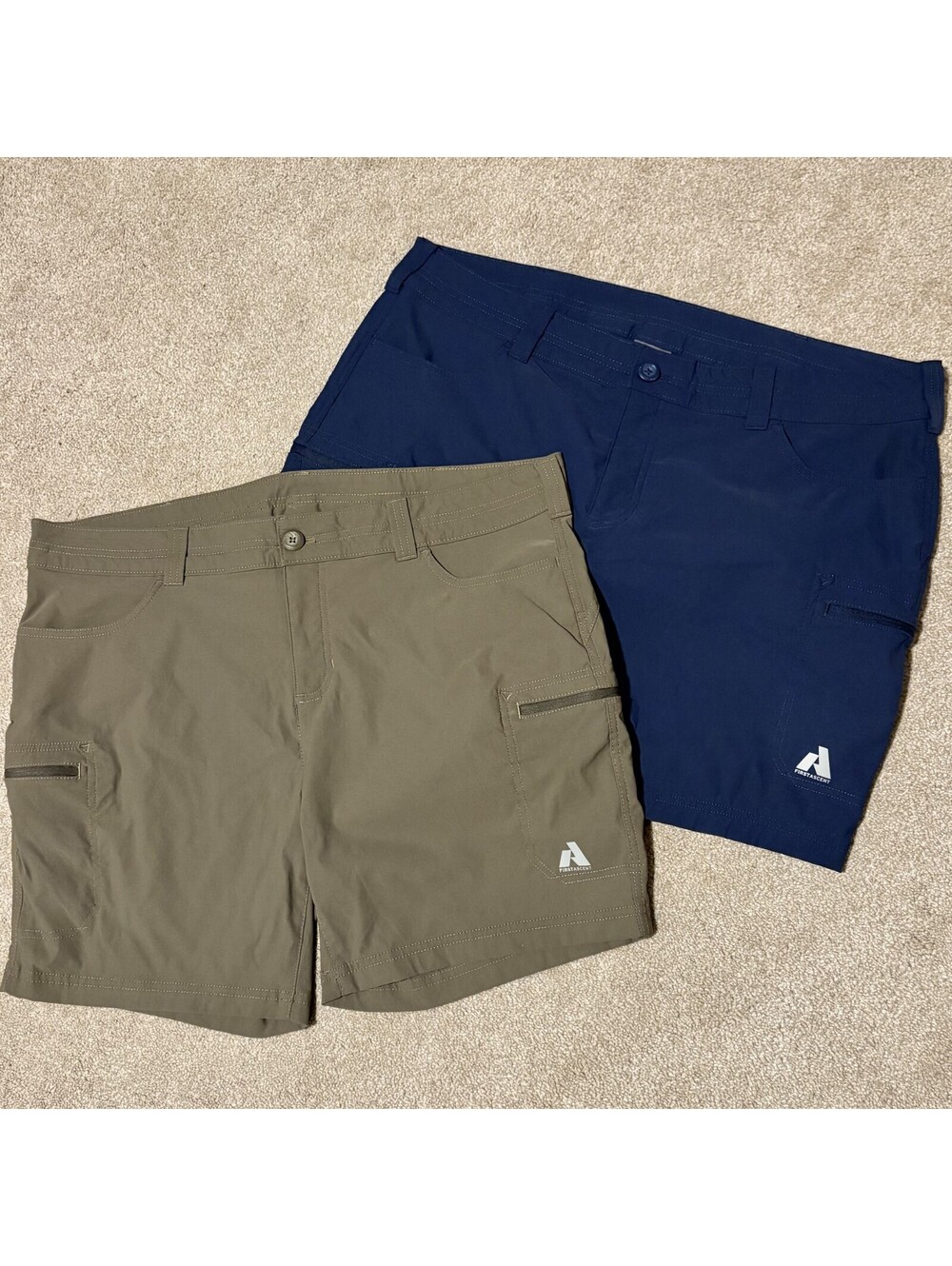 Set of 2-  Eddie Bauer First Ascent Womens 20W Hiking Shorts Tan/Blue Cargo